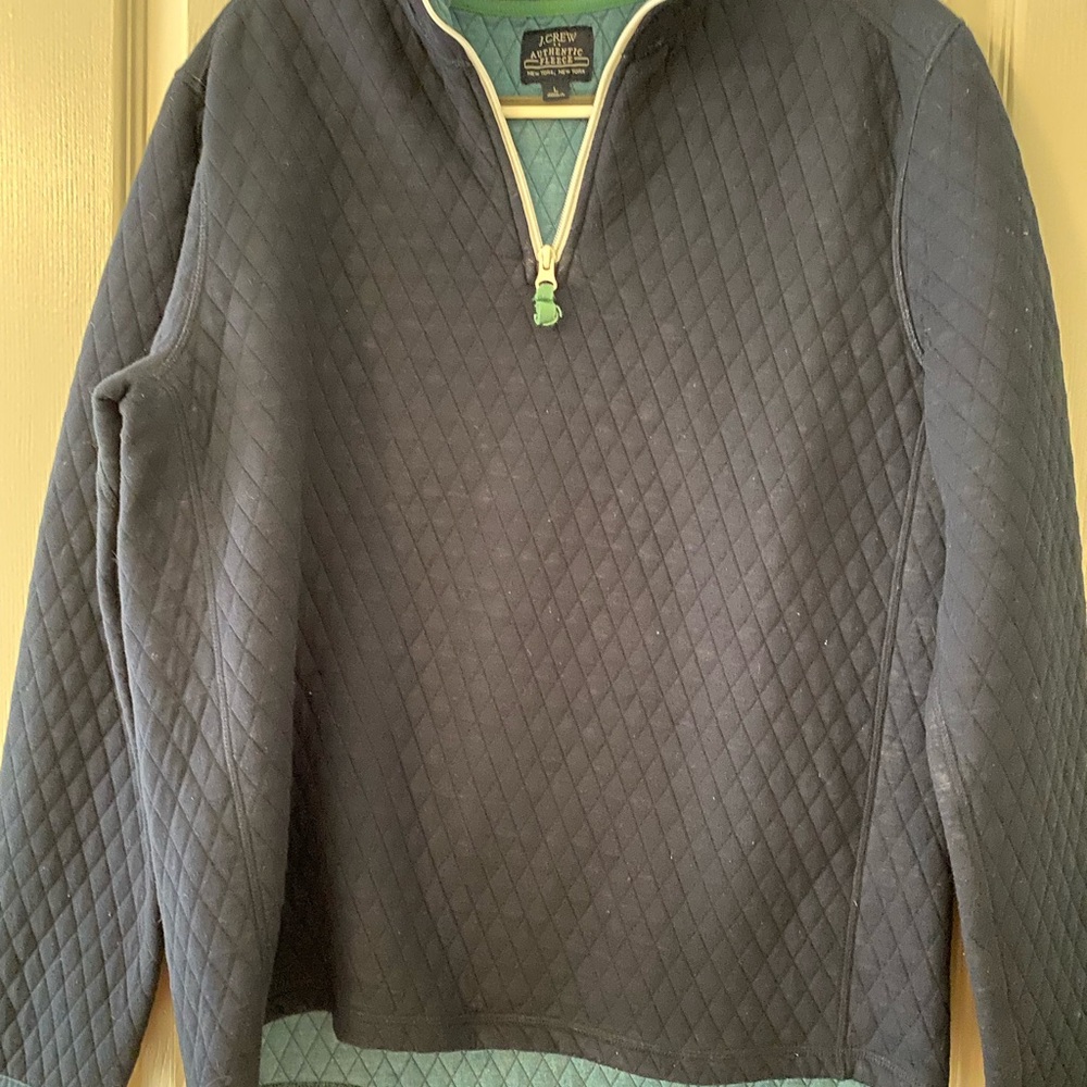 J. Crew Men's Navy Blue Quilted Zip-Up Sweater